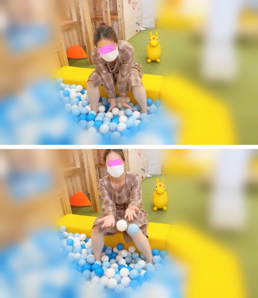 【美人若ママの室内遊園地でドキドキ胸チラ&純白パンツ】