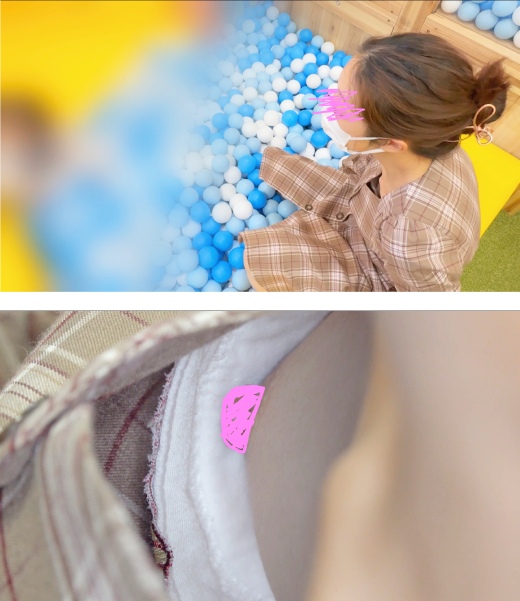 【美人若ママの室内遊園地でドキドキ胸チラ&純白パンツ】