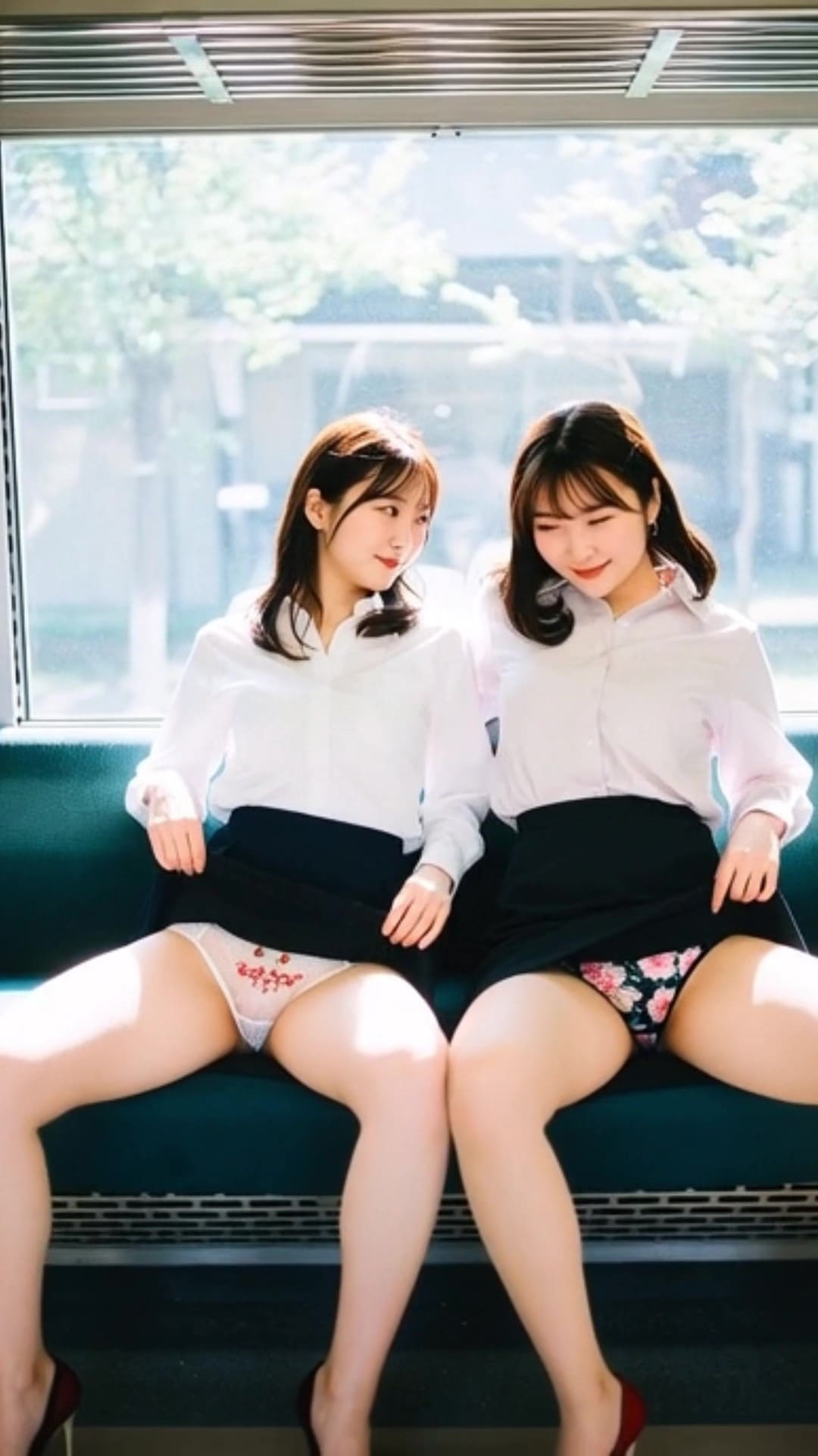 電車内でパンツ見せつけ ~20代女子たちの開脚とたくし上げ~