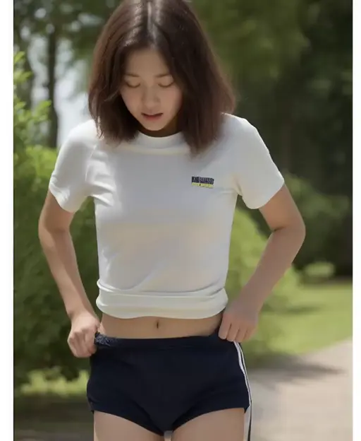 【動画　ブルマ脱ぎ　胸ちら】野外で、体操服を脱がす