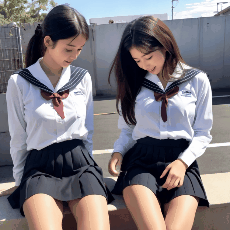 〖パンチラ動画〗制服スカートの下から覗くパンチラ!屋外でしゃがみ込み大胆セクシーショット♡
