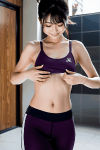 〖動画〗汗と滴る色香　スポブラ美女の卑猥なトップレスボディ