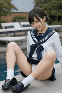 〖AI動画〗放課後のプールサイド、ミニスカセーラー服女子のパンチラ誘惑