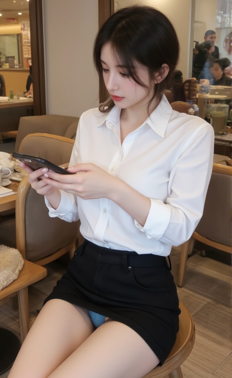 目を惹く瞬間_カフェにいるミニスカOL