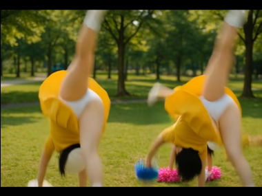 【AI動画】ある黄色い衣装の鼓笛隊の一日(前篇)・ジャングルジム等で遊んで白アンスコ丸見え