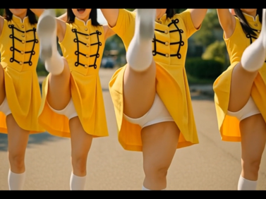 【AI動画】ある黄色い衣装の鼓笛隊の一日(前篇)・ジャングルジム等で遊んで白アンスコ丸見え