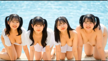 Star Matesの夏合宿初日写真撮影・シャワー編　プールサイドで写真撮影し白いアンスコ・乳首が丸見え　その後シャワーに・・・