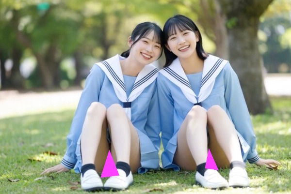 ほぼ見えっぱなし！セーラー服の美少女たちのお座りパンチラ♡〜水色セーラー服編〜