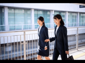 駅のホームを歩く美人OLの制服が消えおっぱい全開に!