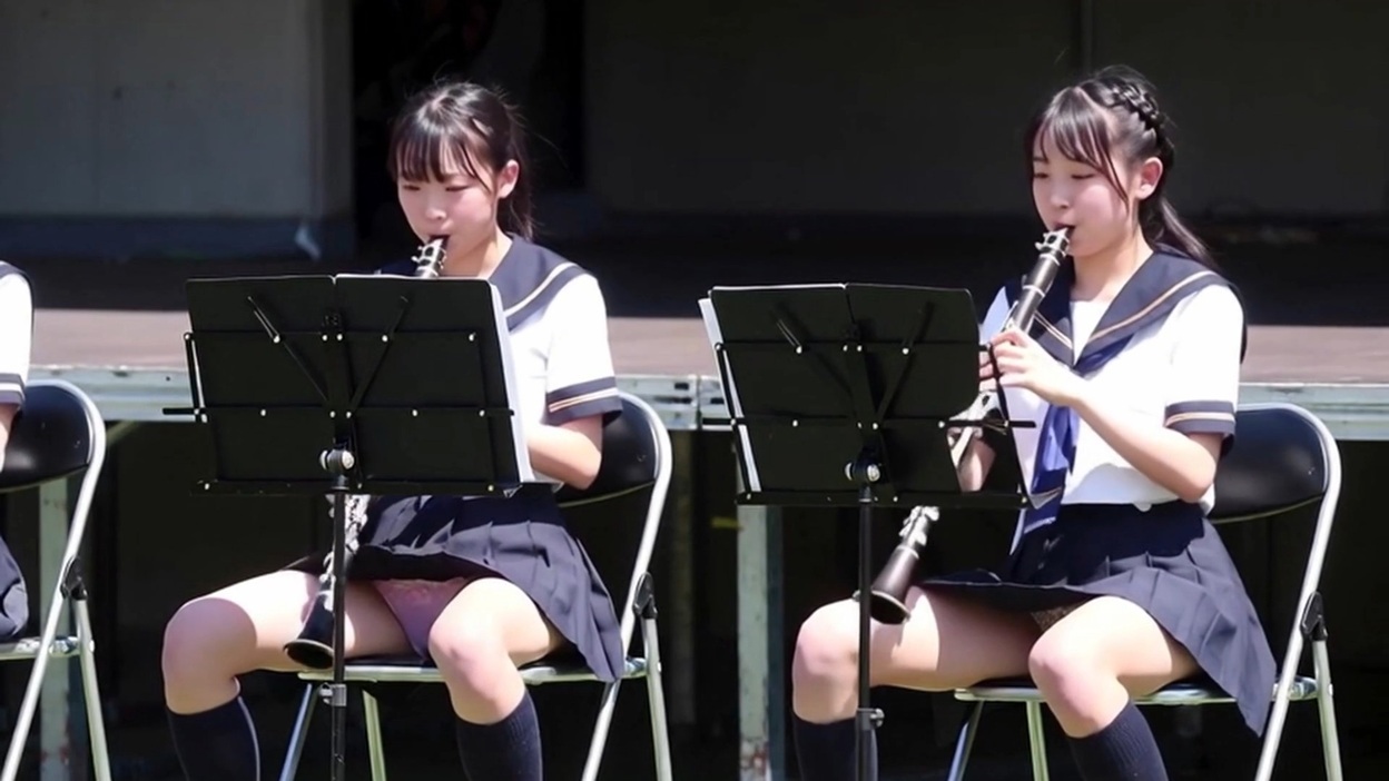 パンチラブラスバンド① ~吹奏楽部がのJKがパンチラしたまま演奏を続行三連発~