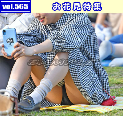 【再販】vol.565:お花見特集:ギンガムチェックのシャツワンピ内に見えるプックリと盛り上がった黒生Pがエロいです他、多数収録!